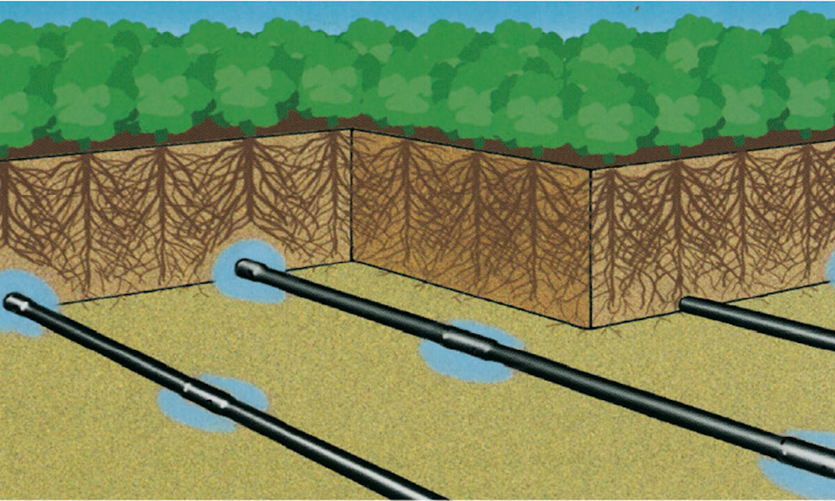 Schema di funzionamento di un sistema di subirrigazione con ali gocciolanti interrate